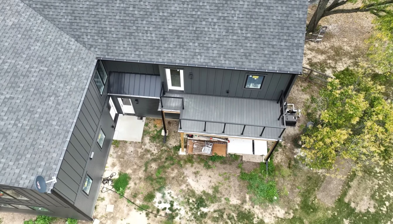 Aerial view of complete deck replacement and rebuild project in Hawthorne